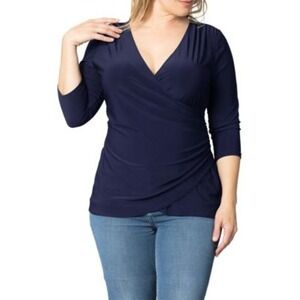 Kiyonna Femme Fatale Faux Wrap Top  Navy Sz 1X NWT
